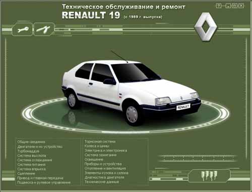 Мультимедийное руководство по Renault 19 с 1989 г. выпуска. Техническое обслуживание и ремонт Renault 19 с 1989 г. выпуска.